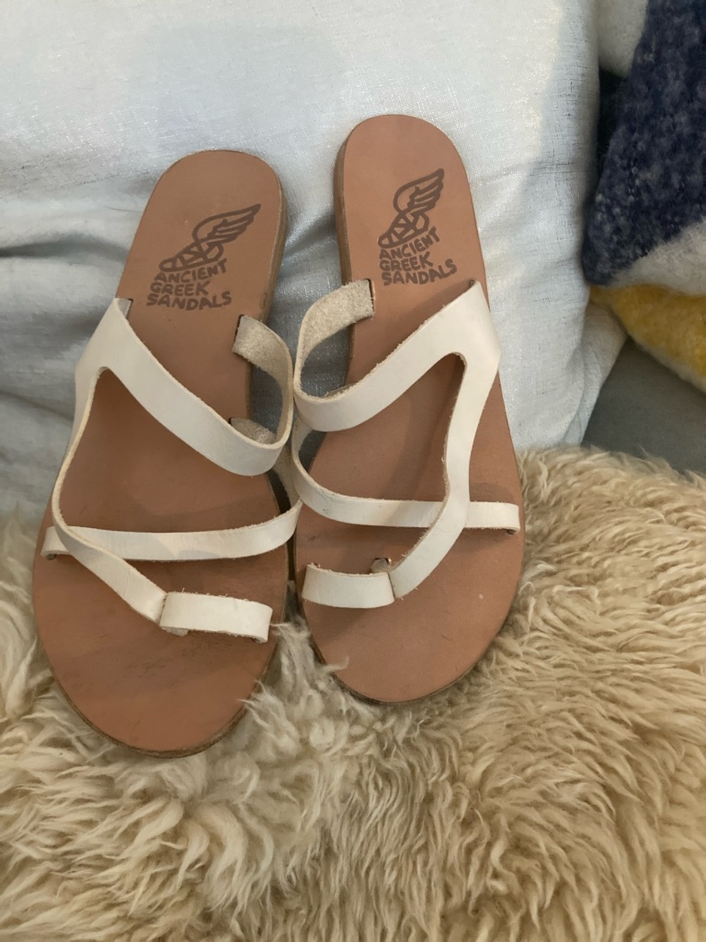 Ancient Greek Sandals Women's White Leather Strappy Slide Sandals
